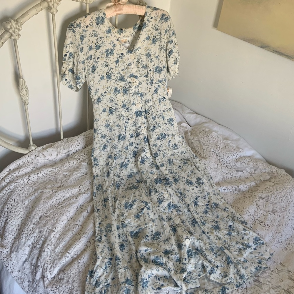 Vintage Blue Floral Maxi Dress